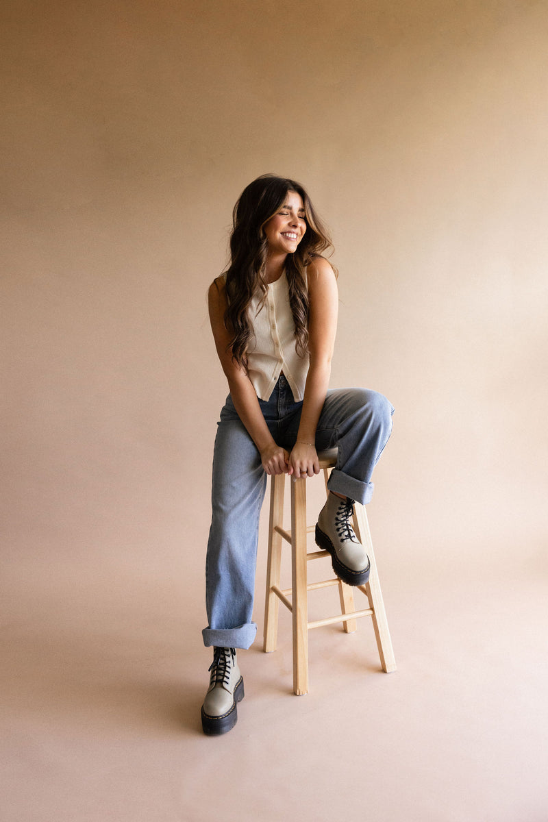 Ivory Sleeveless Button Down Top