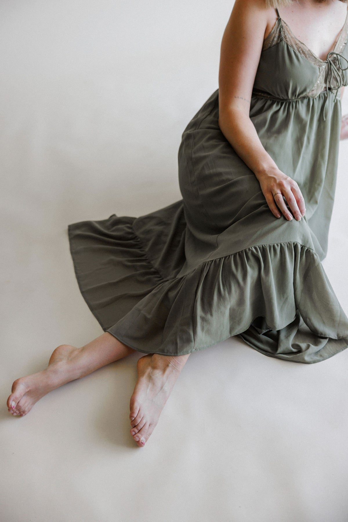 Olive Green Lace Maxi Dress