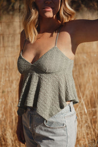 Sage Textured Flounce Top