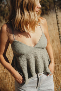 Sage Textured Flounce Top