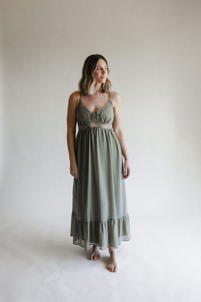 Olive Green Lace Maxi Dress