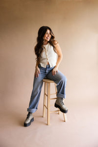 Ivory Sleeveless Button Down Top