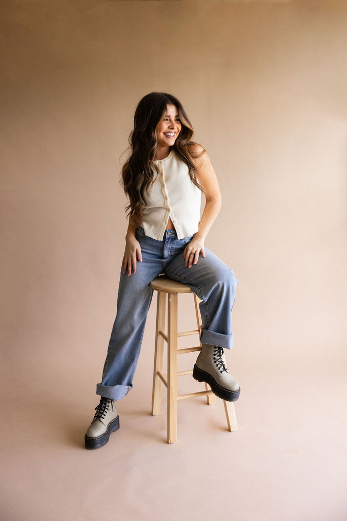 Ivory Sleeveless Button Down Top