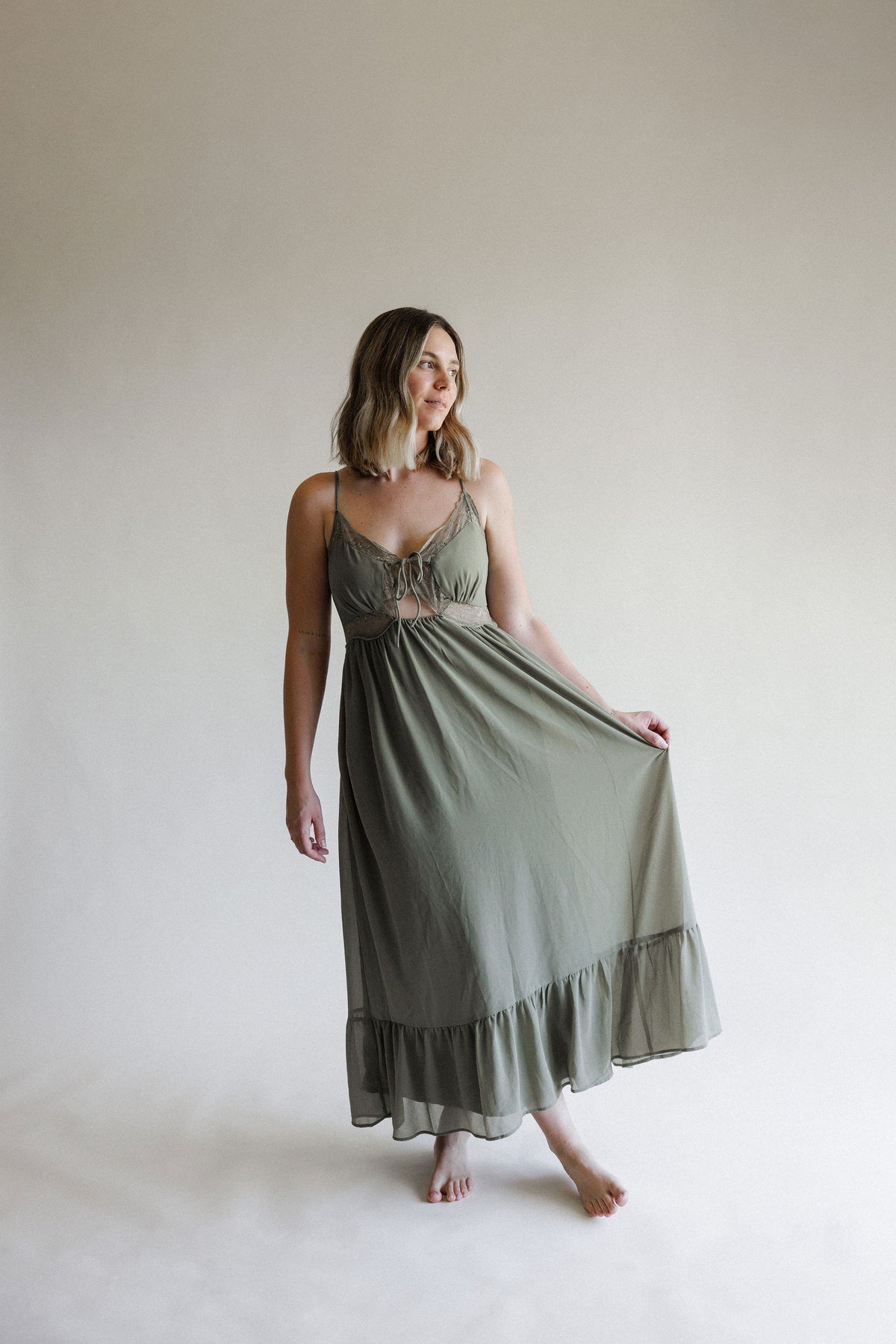 Olive Green Lace Maxi Dress