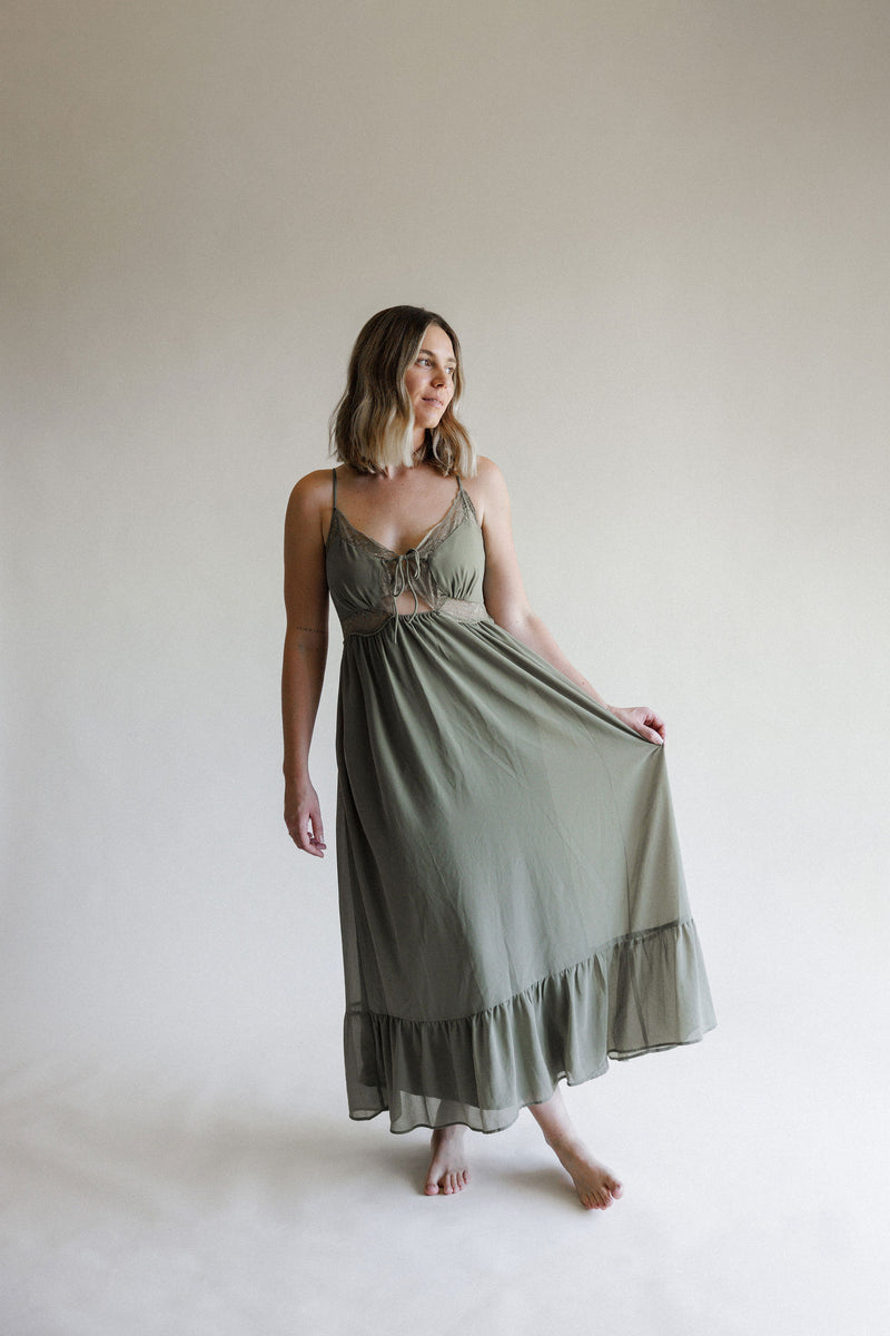 Olive Green Lace Maxi Dress