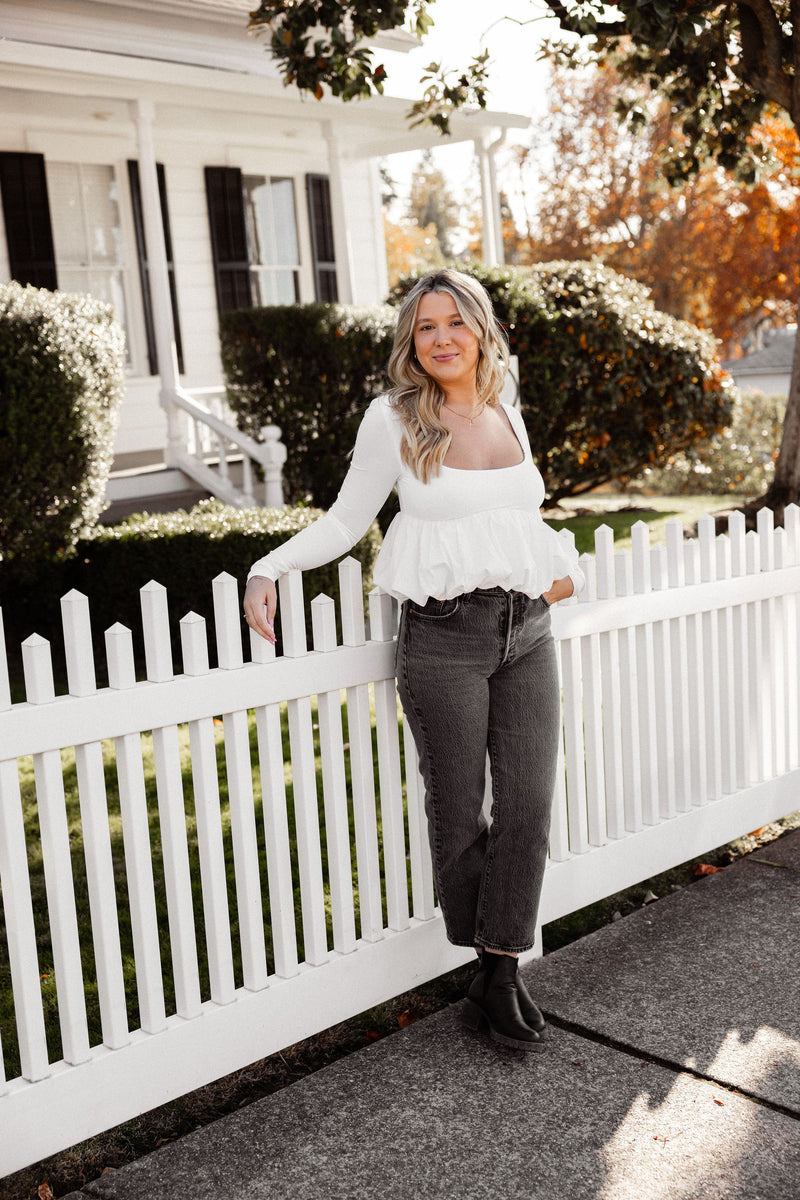 Holiday White Bubble Top