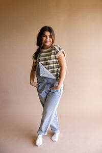 Olive Multi Stripe Boyfriend Tee