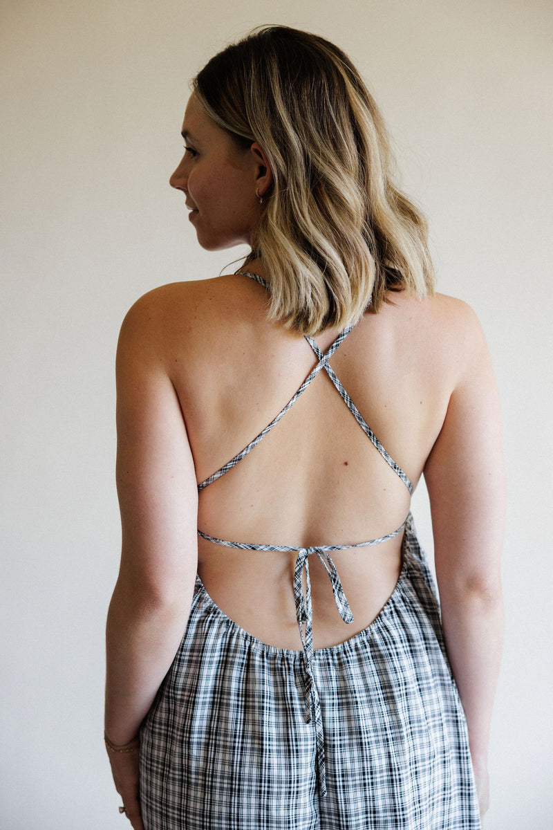Ivory + Black Plaid Maxi Dress