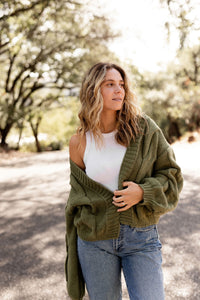 Olive Cable Knit Cardigan