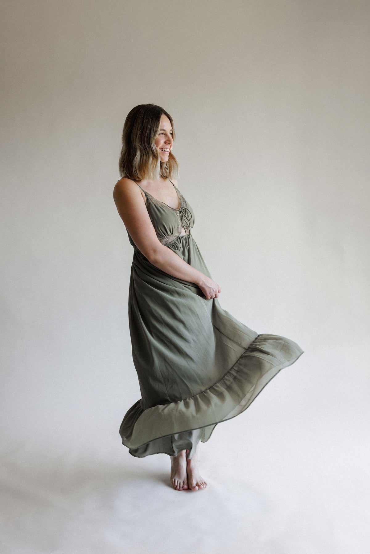 Olive Green Lace Maxi Dress