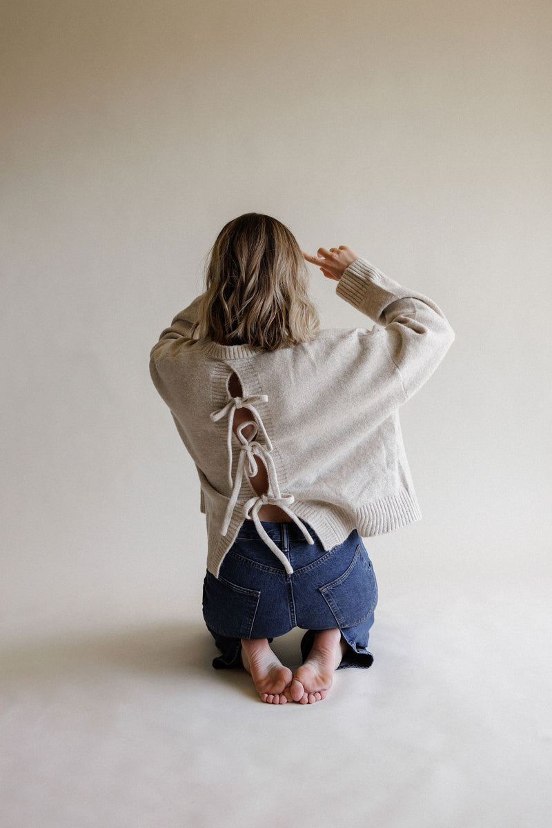 Taupe Tie-Back Sweater