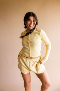 Butter Yellow Pointelle Mini Shorts