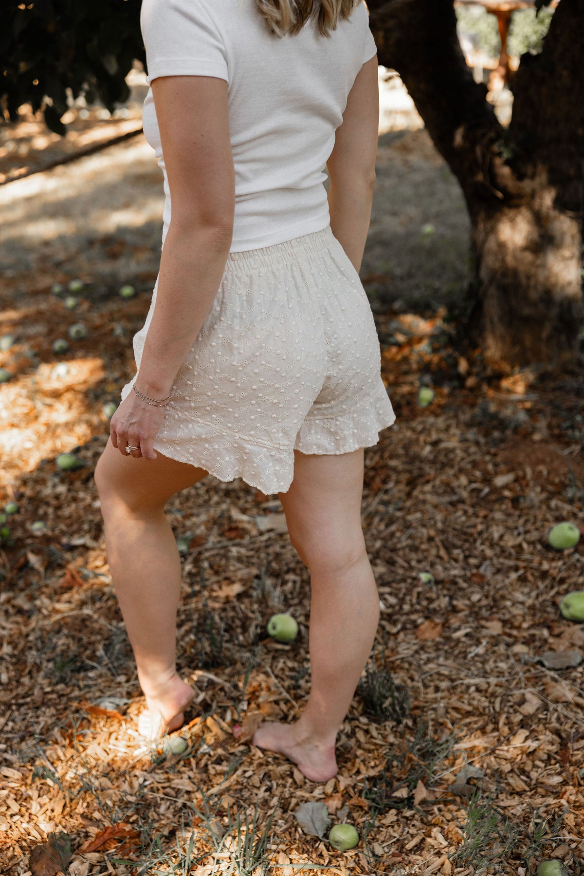 Ivory Eyelet Ruffle Hem Shorts