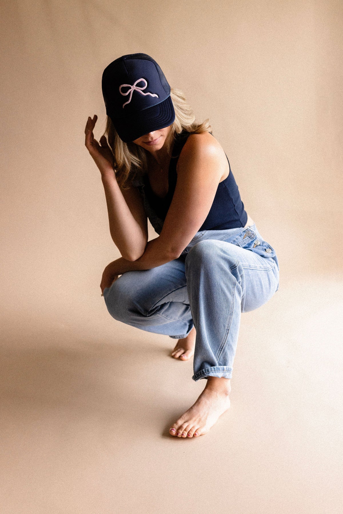 Pink Bow Trucker Hat Navy