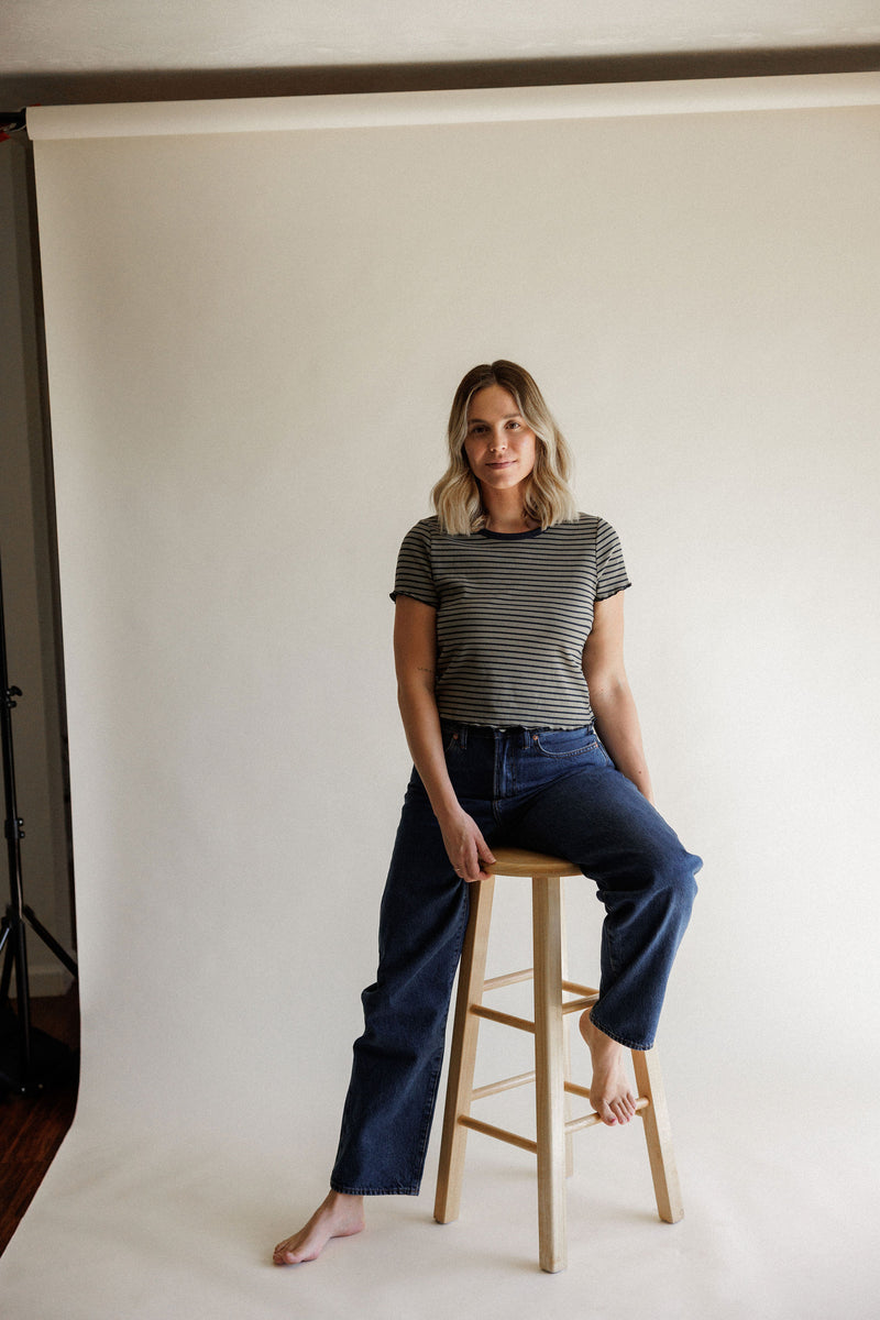 Olive + Navy Stripe Baby Tee
