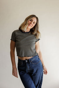 Olive + Navy Stripe Baby Tee