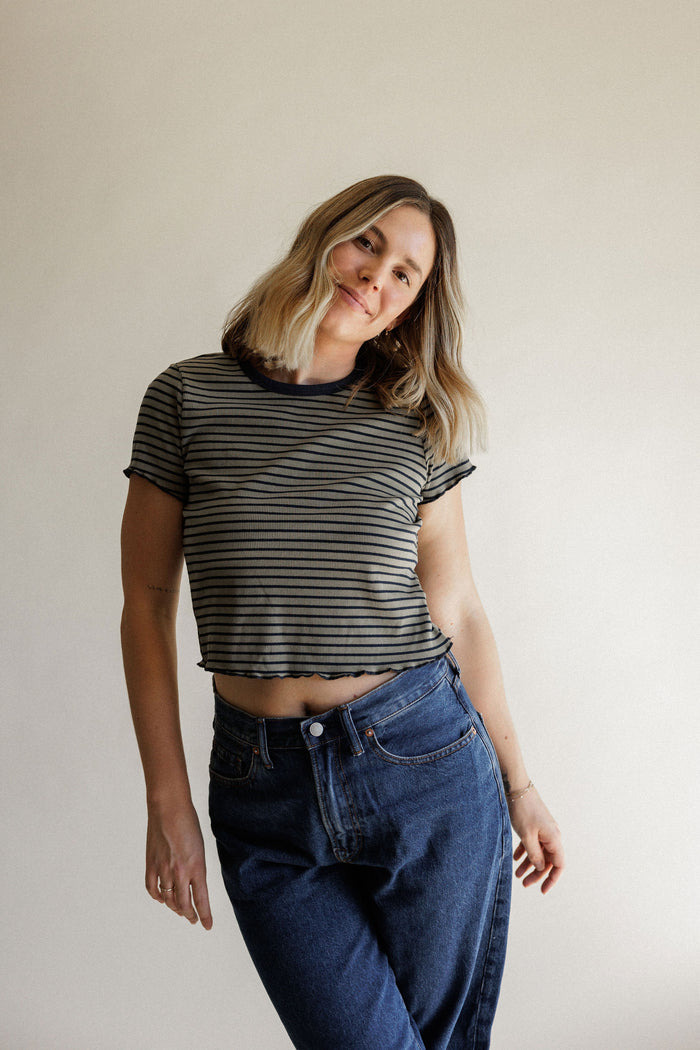 Olive + Navy Stripe Baby Tee