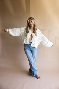 Ivory Front Tie Cable Cardigan
