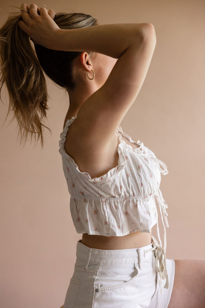 White Floral Cottagecore Top