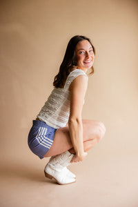 White Indigo Gingham Shorts