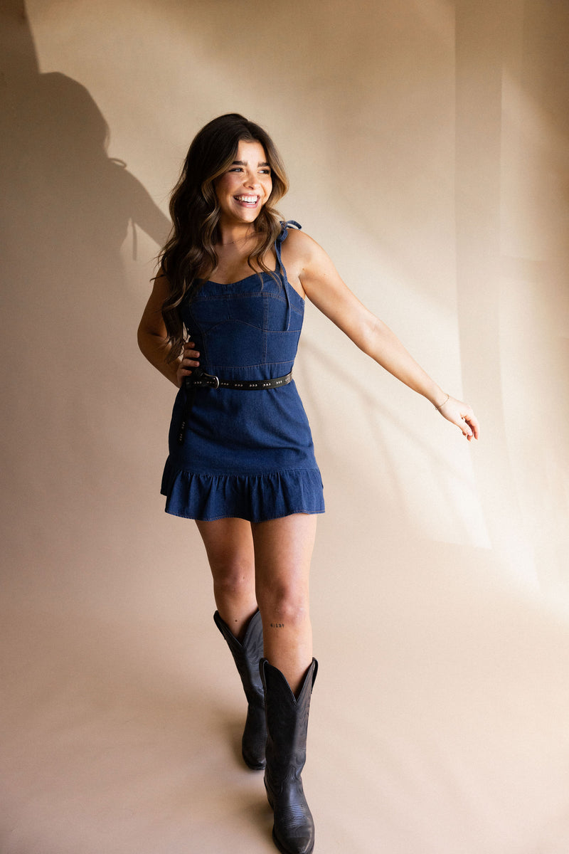 Denim Ruffle Mini Dress