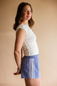 White Indigo Gingham Shorts