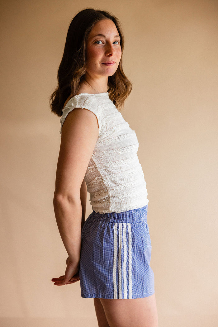 White Indigo Gingham Shorts