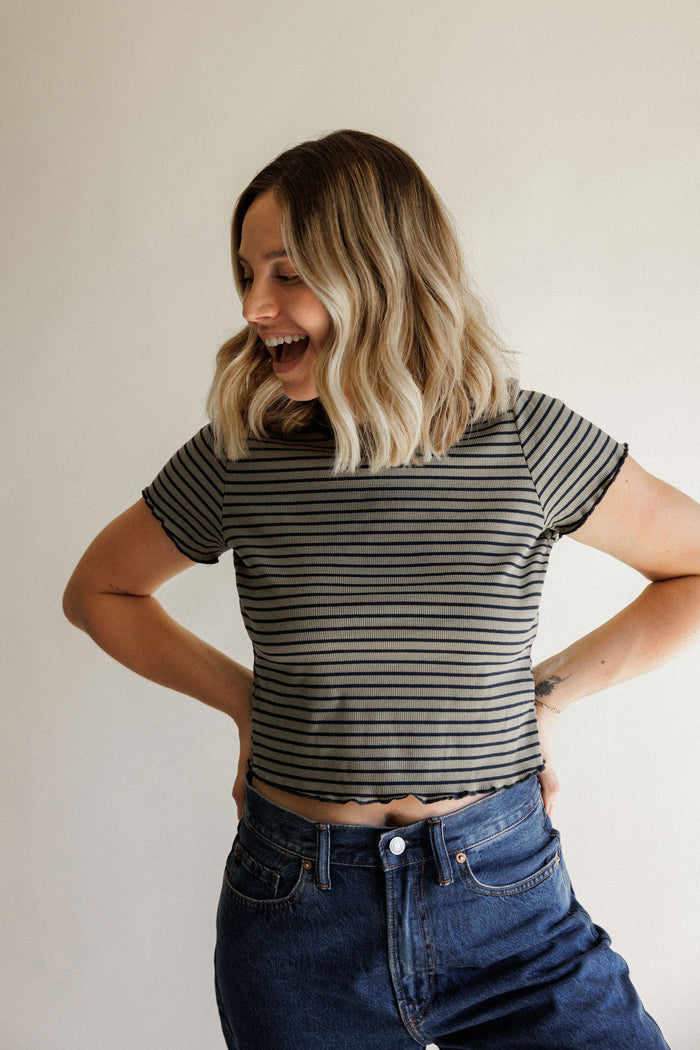 Olive + Navy Stripe Baby Tee