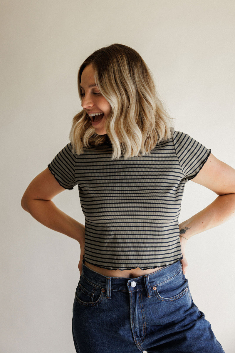 Olive + Navy Stripe Baby Tee