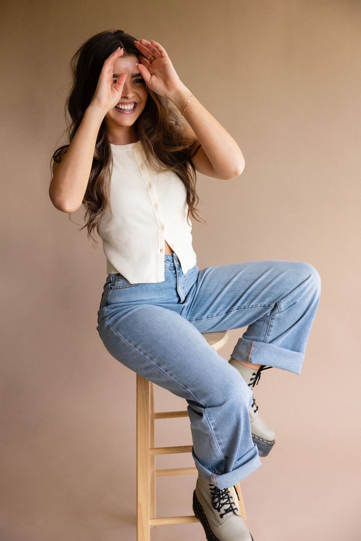 Ivory Sleeveless Button Down Top