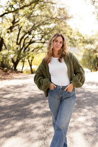 Olive Cable Knit Cardigan