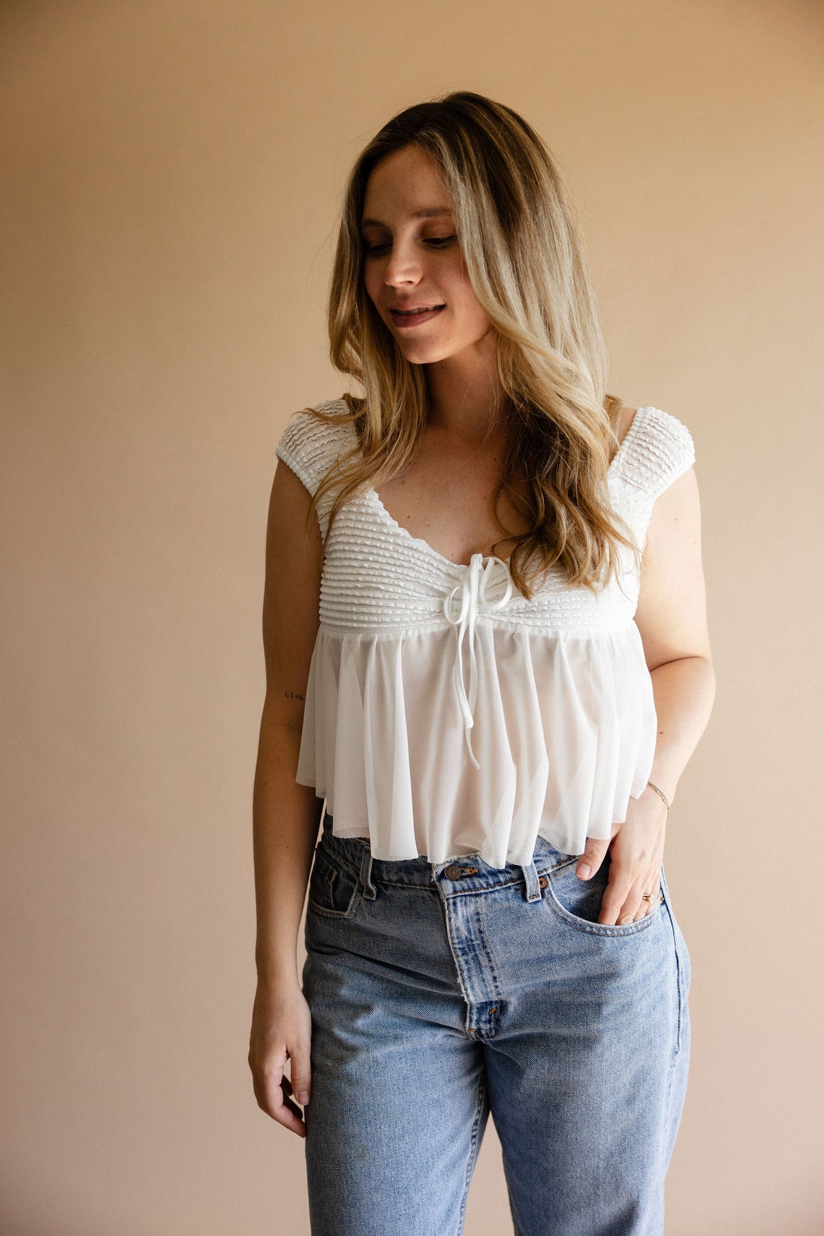 White Ruffle Flounce Top