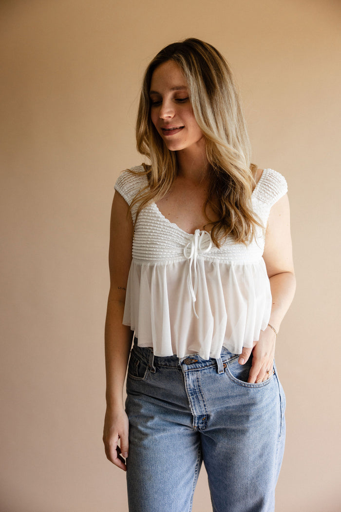 White Ruffle Flounce Top