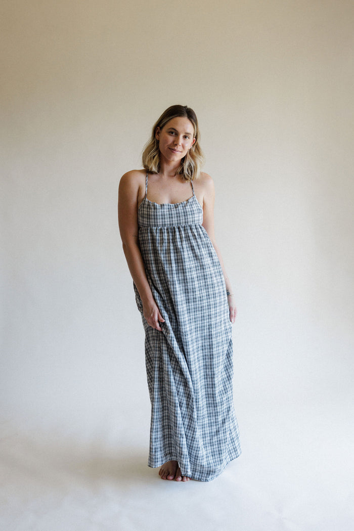 Ivory + Black Plaid Maxi Dress