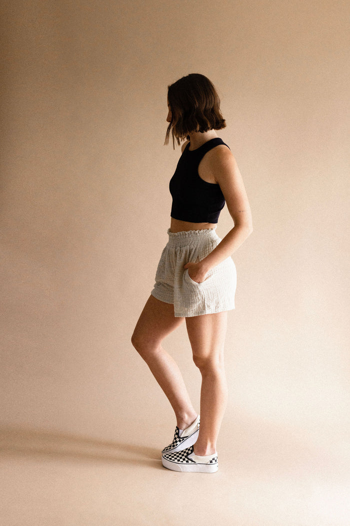 Textured Gauze Shorts in Oatmeal