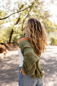 Olive Cable Knit Cardigan