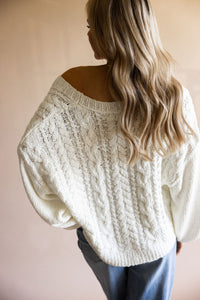 Ivory Front Tie Cable Cardigan