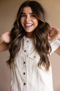 Cream Sleeveless Denim Dress
