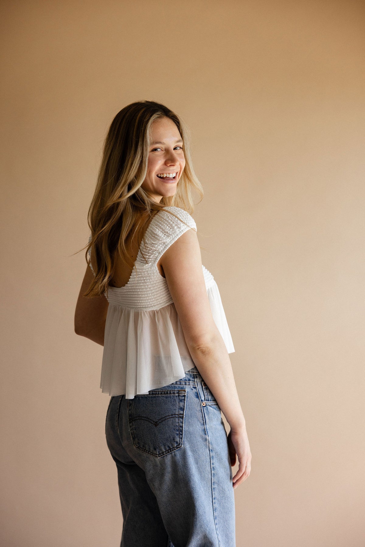 White Ruffle Flounce Top