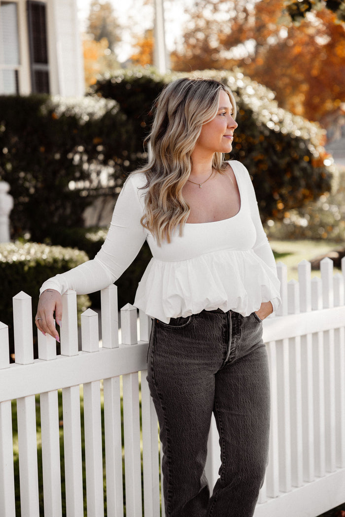 Holiday White Bubble Top