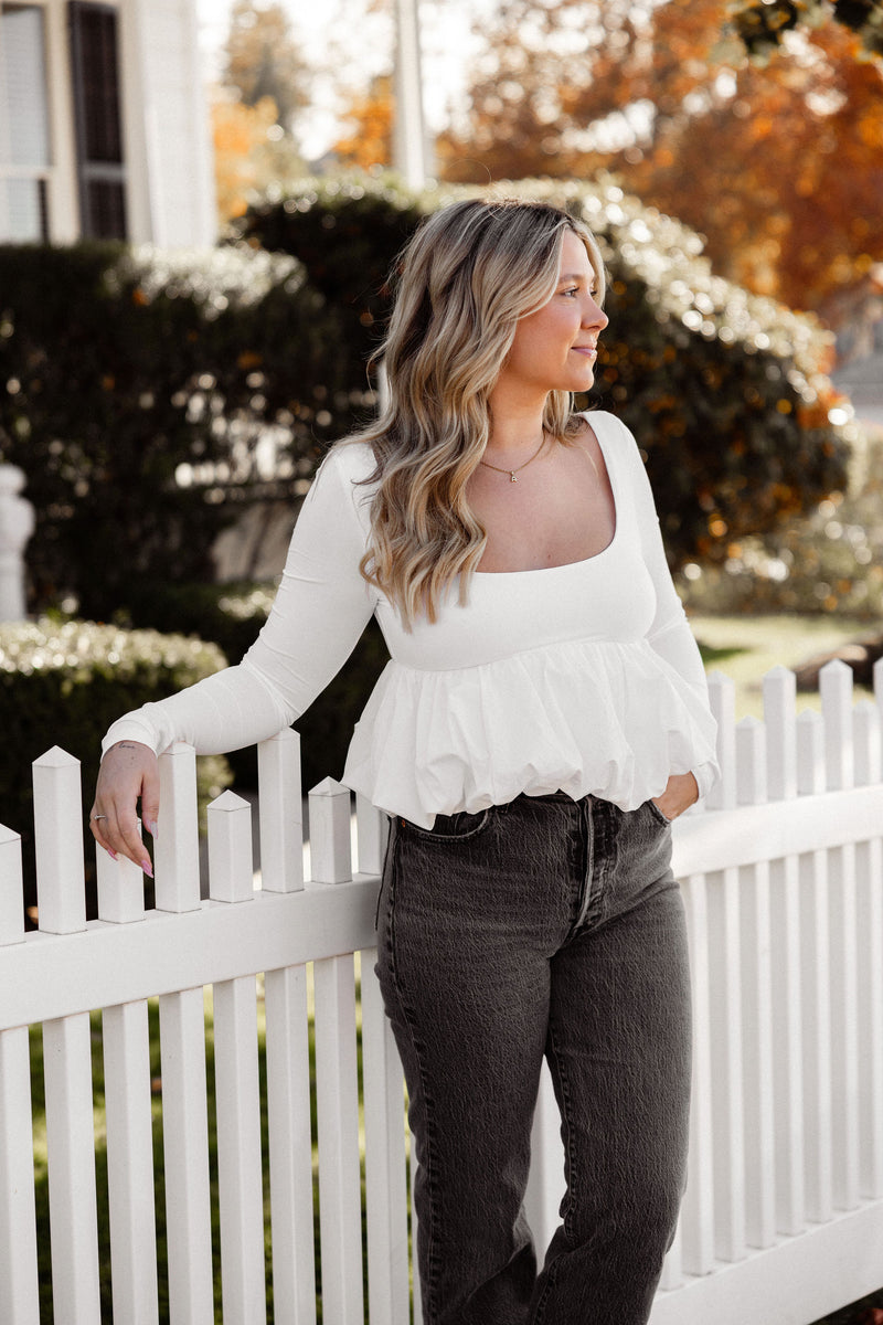 Holiday White Bubble Top