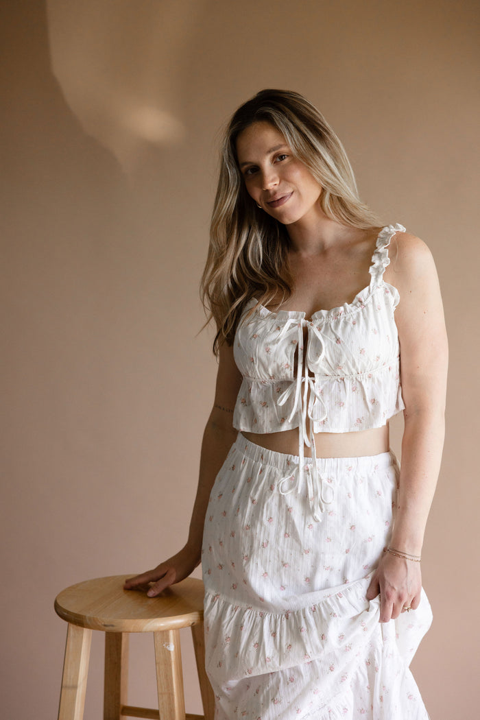 White Floral Cottagecore Top