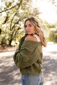 Olive Cable Knit Cardigan