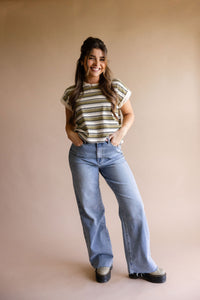Olive Multi Stripe Boyfriend Tee