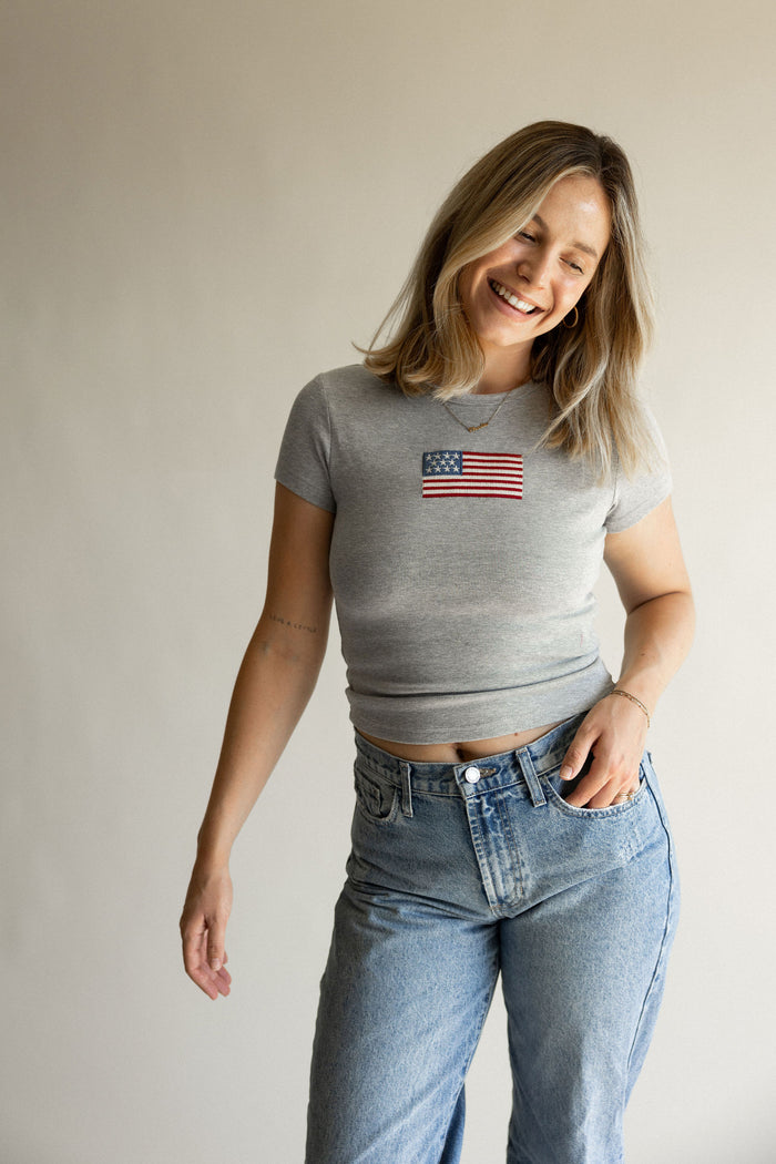 Grey USA Flag Tee