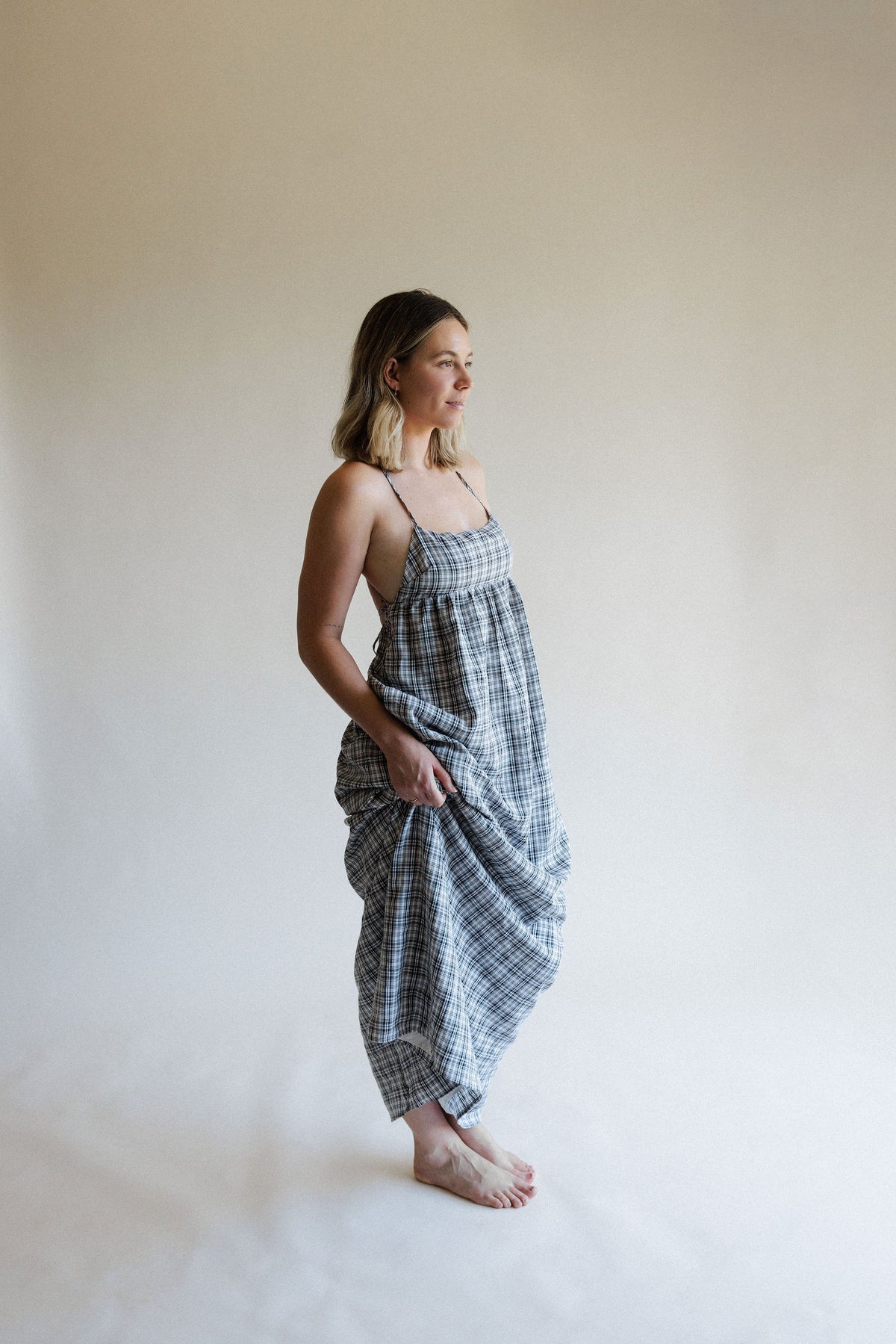 Ivory + Black Plaid Maxi Dress