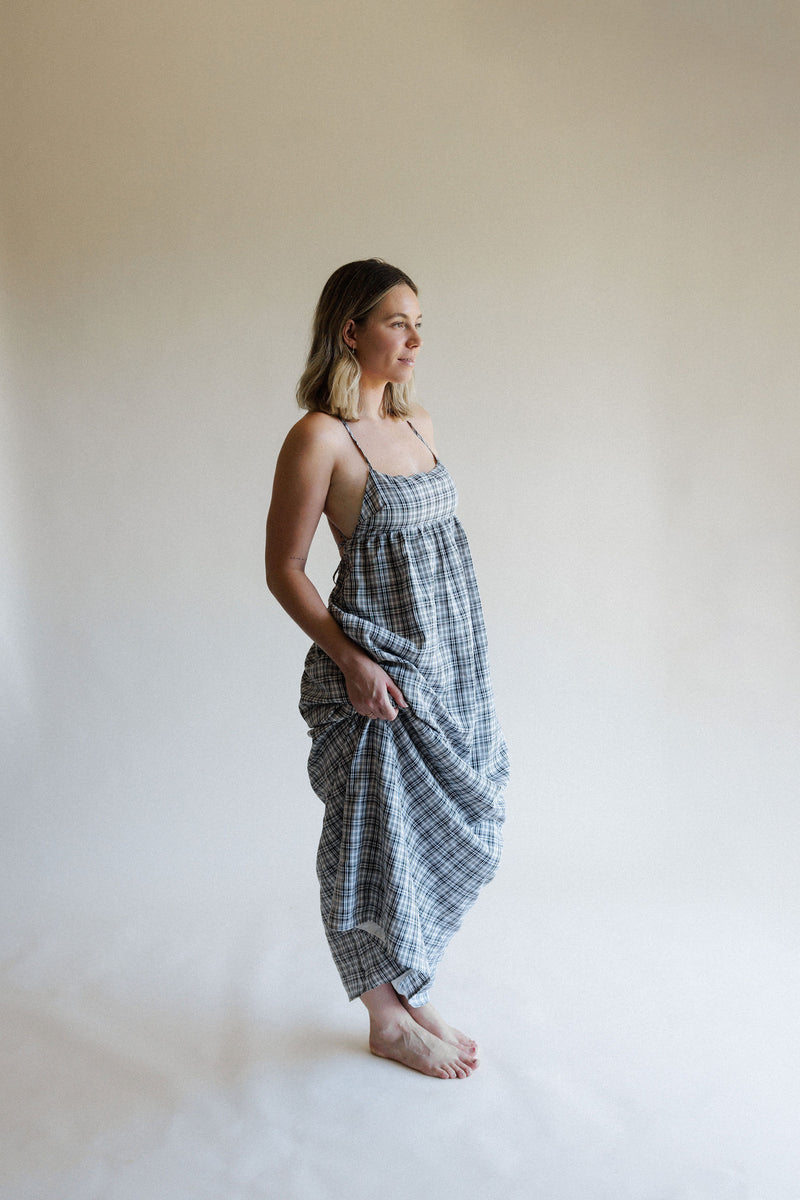 Ivory + Black Plaid Maxi Dress