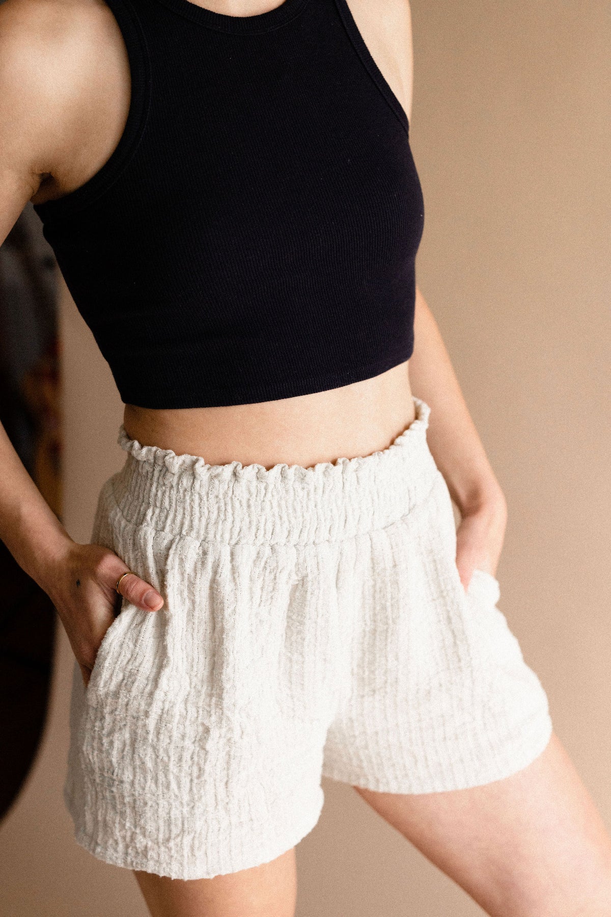 Textured Gauze Shorts in Oatmeal