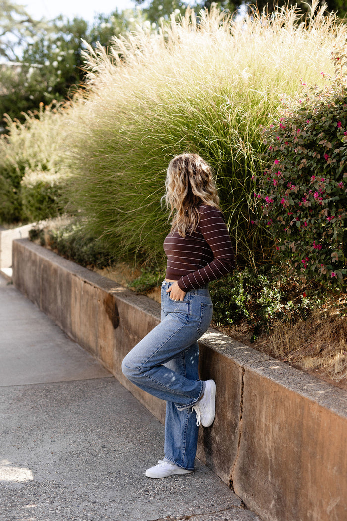 Brown Pin Stripe Sweater Top