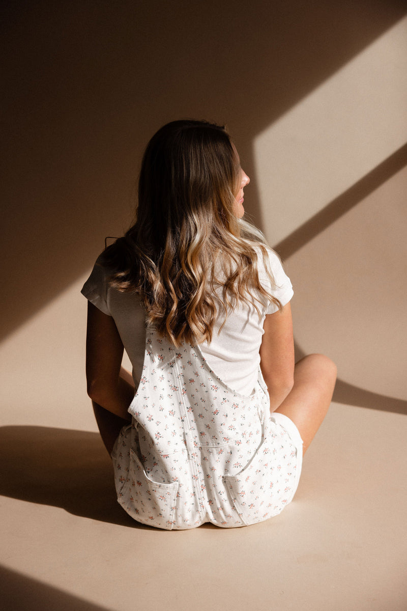 Floral Cuffed Denim Overalls